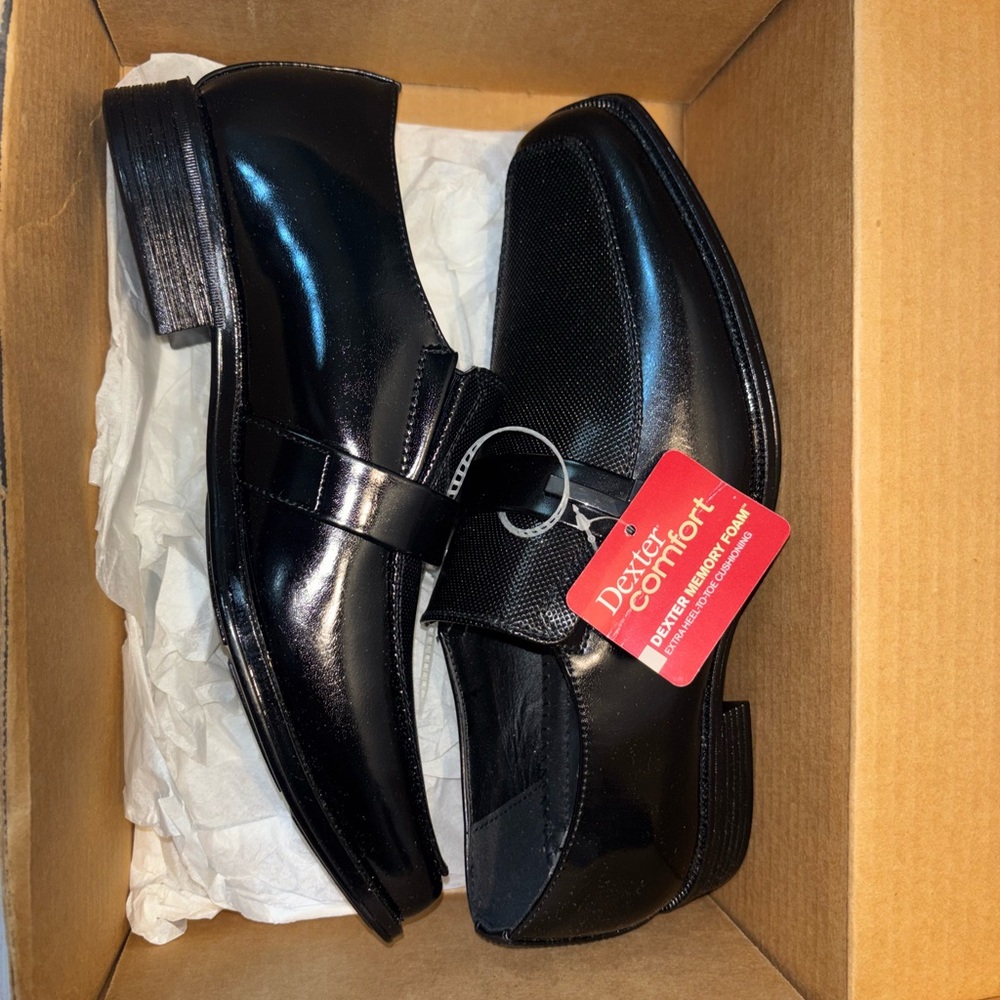 Men's Dexter Comfort Dress Shoes Size 7.5 Black New Memory Foam. 163728